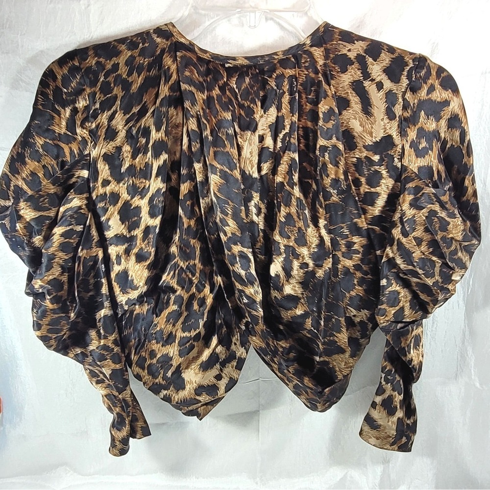 Haute Hippie Women's 100% Silk Leopard Print 3/4 Sleeve Crop Bolero Top - XS - Picture 3 of 6